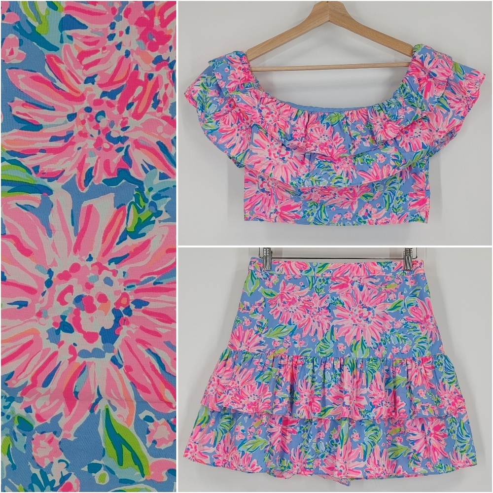 Lilly Pulitzer Pink Blue Green Floral Two-Piece Mini Dress Set